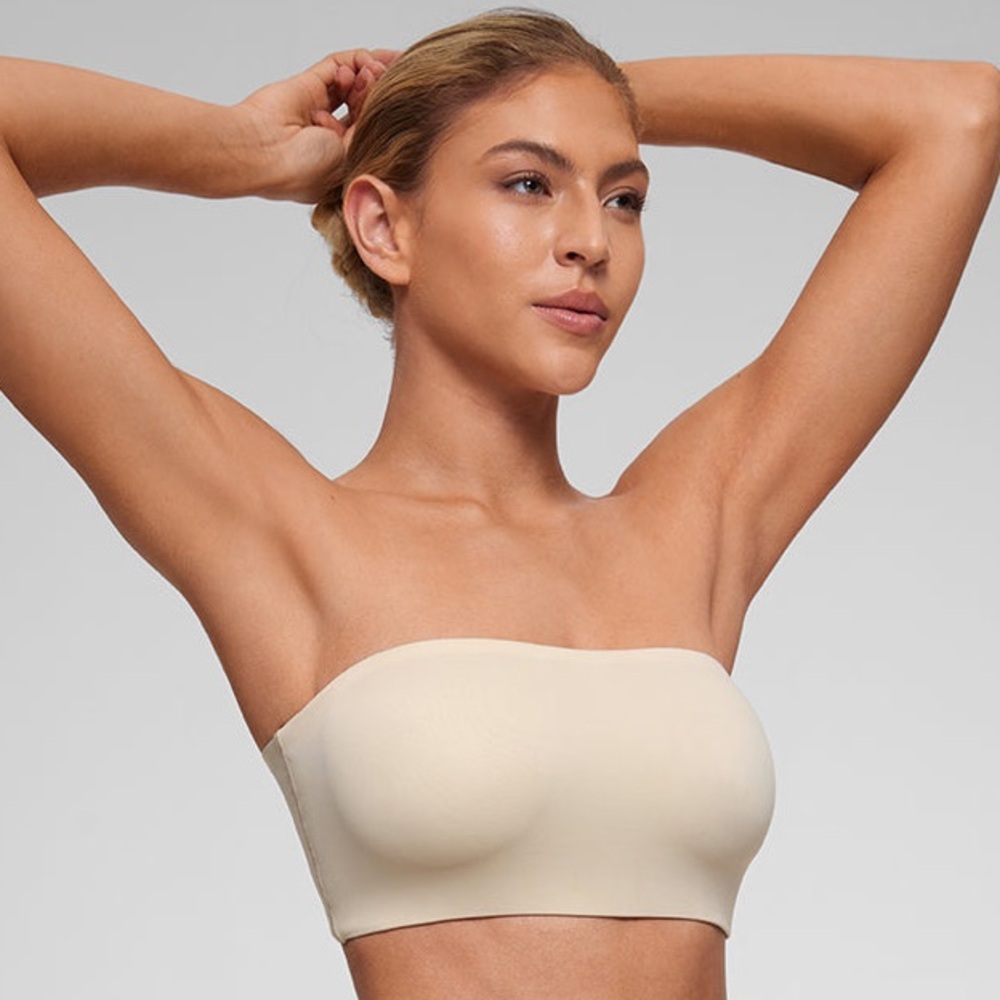 NWT CRZYOGA Softhold Double Lined Strapless Bandeau Bra in Mojave Tan Size L